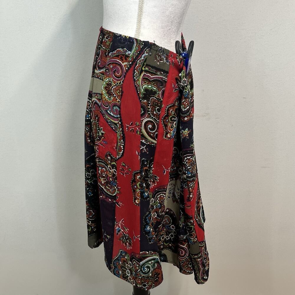 Chico's Skirt size 6/14 16 Black Red Purple Paisley Silk Knee A Line Church - Picture 6 of 9